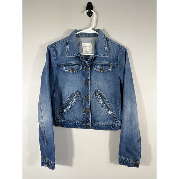 J.CREW Jackets & Blazers - J Crew Denim Jacket Womens 4 Blue Bowery Distressed Jean Cropped Faded Preppy